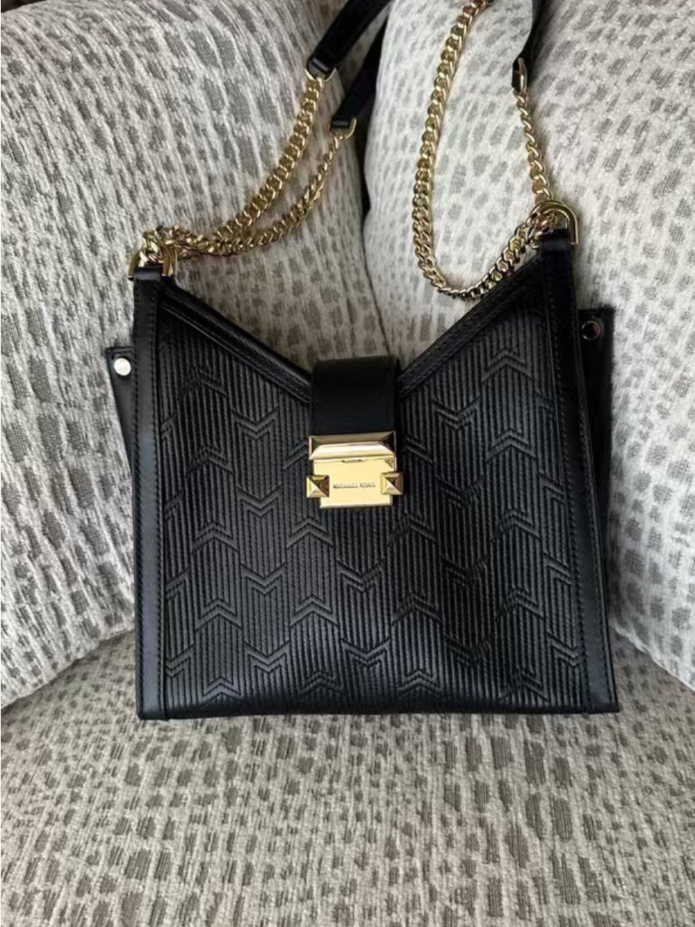 Michael Kors Black Leather Shoulder Bag with Gold Chain Strap